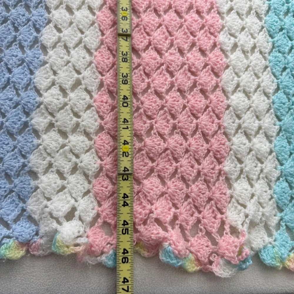 Crochet Baby‎ Blanket Unisex Pastel Striped Shell Stitch Handmade 49